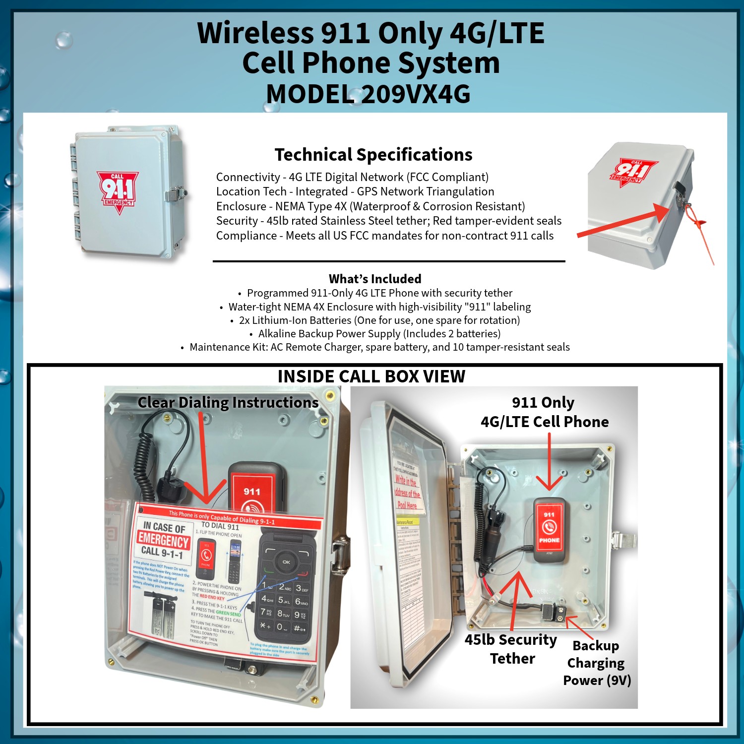 209VX4G Specs Wireless Pool Phone AA Communications
